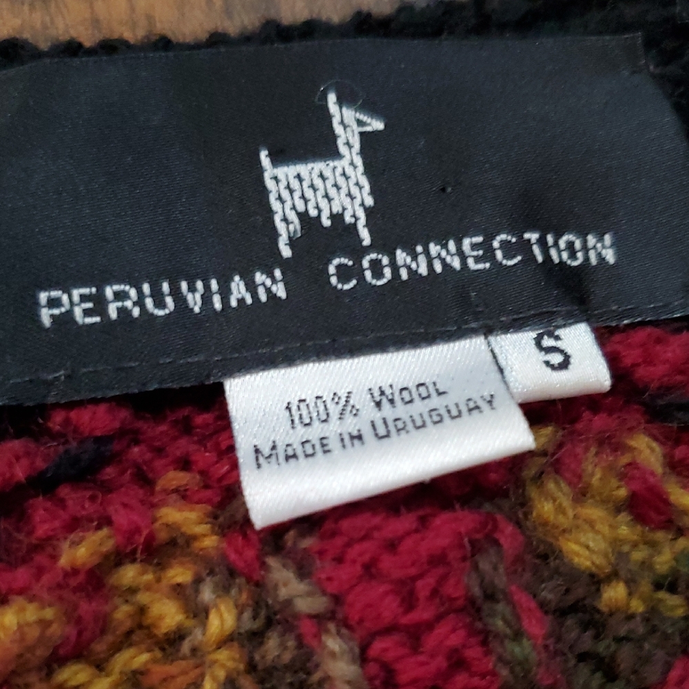 Peruvian Connection Burgundy Multi-Color Knit Maxi Vest - Picture 3 of 11